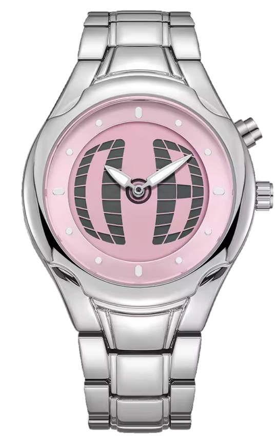 Montre Orbe à cadran rose, boîtier et bracelet argentés